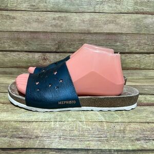 Mephisto Blue Leather Nora Star Slide Sandals